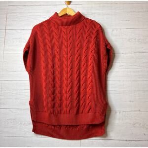 Pact Sweater Womens Size M/L Rust Cable Knit Poncho Pullover Turtleneck Cotton